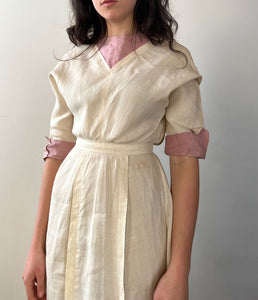 Antique Edwardian Era Cream Colored Linen Dress