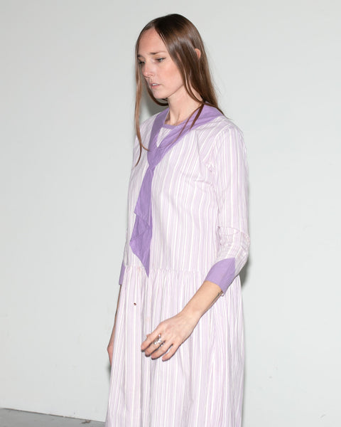 Early Vintage 1920's - 1930's Purple Striped Cotton Day Dress, Long Sleeved, Women's 20's - 30's