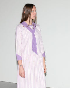 Early Vintage 1920's - 1930's Purple Striped Cotton Day Dress, Long Sleeved, Women's 20's - 30's
