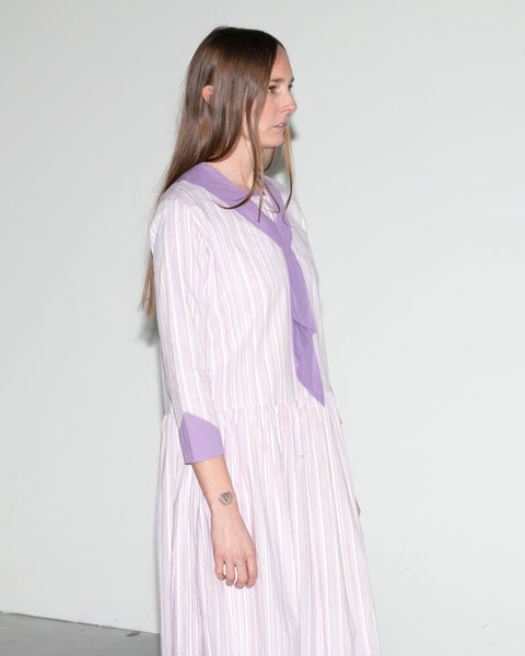 Early Vintage 1920's - 1930's Purple Striped Cotton Day Dress, Long Sleeved, Women's 20's - 30's