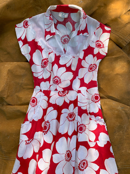 Vintage 1940's Happy Home by Reliance Red & White Floral Dress