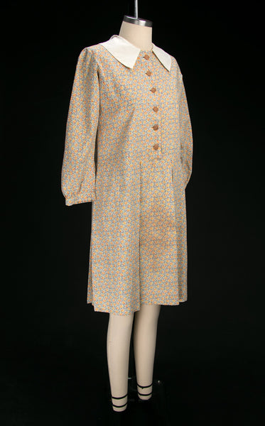 Vintage Early 1930's Cotton Floral Long Sleeved Dress, Depression Era