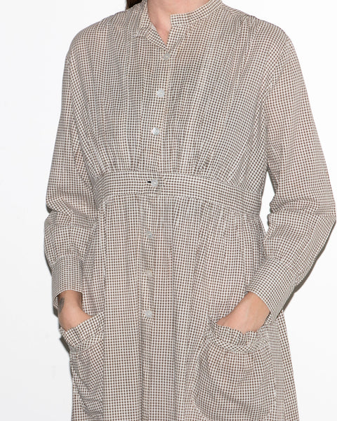 Antique 1920's Brown and White Check Dress, Long Sleeved, Twenties, Women's Workwear