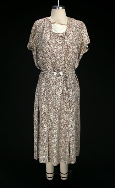Vintage 1930's Brown Floral Rayon Dress Set with Flour Sack Lining, Depression Era, Dust Bowl