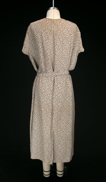 Vintage 1930's Brown Floral Rayon Dress Set with Flour Sack Lining, Depression Era, Dust Bowl