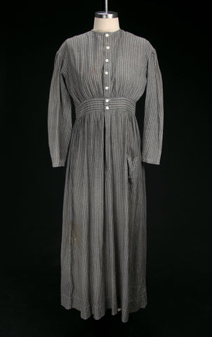 Antique Edwardian Era Grey Calico Work Wear Dress