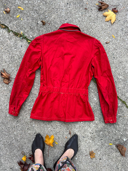 Vintage Late 1930's - Early 1940's Red Zip Up Jacket, Talon Bell Zipper, Women's Sportswear, 30's 40's