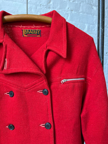 Vintage 1930's Bradley Thick Wool Sportswear Sweater Button Up with Bell Zippers, Women's 30's Deco