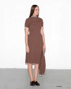 Vintage 1940's - Early 1950's Brown Wool Knit Dress Set with White Angora Trim, Knitwear