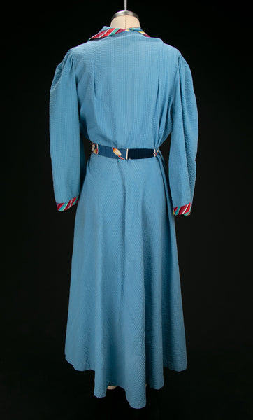 Vintage 1940's Seersucker Robe with Rainbow Stripes & Belt, 40's Loungewear, Cotton