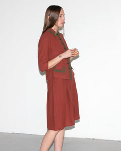 Vintage 1930's Green and Burnt Sienna Colored Set with Bakelite Buttons