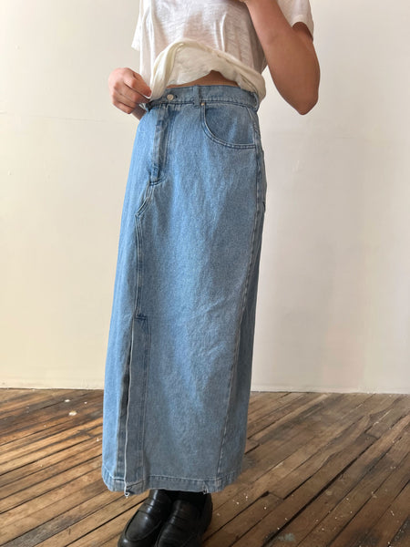 Vintage 1990's Long Denim Skirt, USA Cotton
