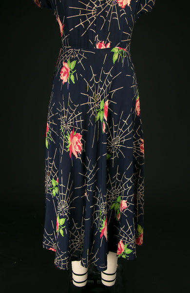 Vintage 1940's Spiderweb Novelty Print Dress
