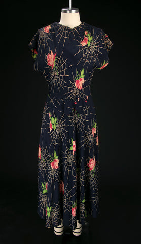 Vintage 1940's Spiderweb Novelty Print Dress