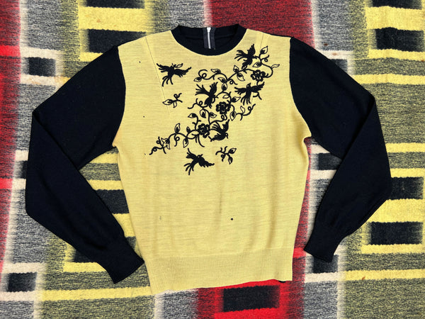 Vintage 1940's Wool Bird Sweater, Knitwear, 40's Knit, Women's