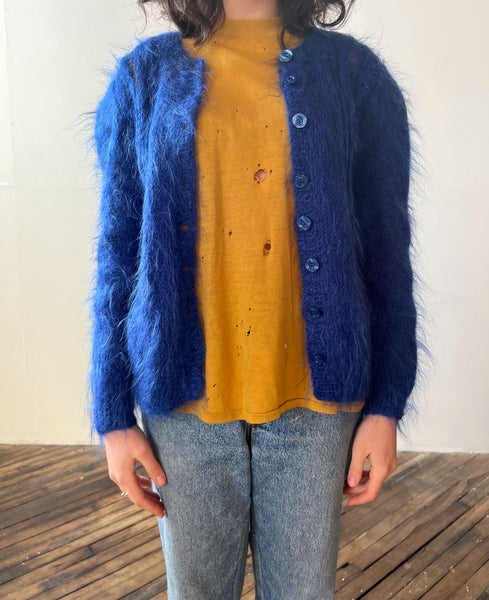 Vintage 1940's Royal Blue Mohair Cardigan / Sweater, 40's Knitwear Wool