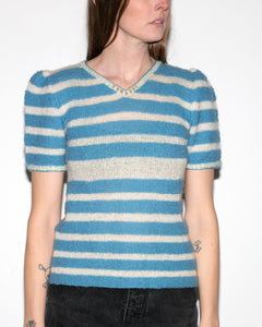 Vintage 1940's Blue & White Striped Wool Knit Sweater