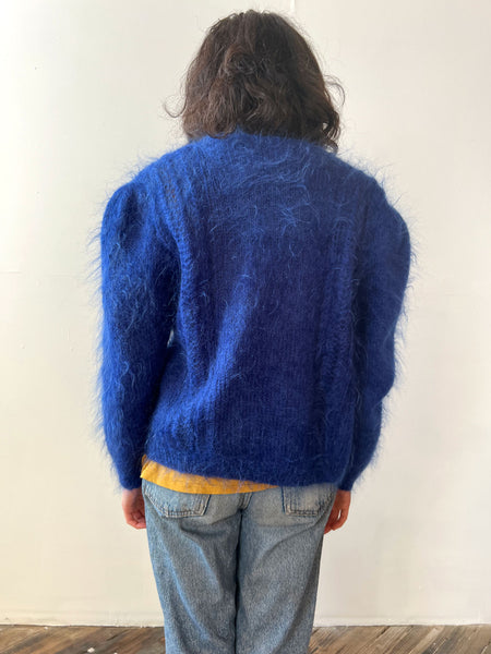 Vintage 1940's Royal Blue Mohair Cardigan / Sweater, 40's Knitwear Wool