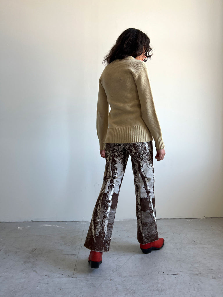 Vintage 1930's Cream Thick Knit Wool Sweater by Geo F. ber Detroit