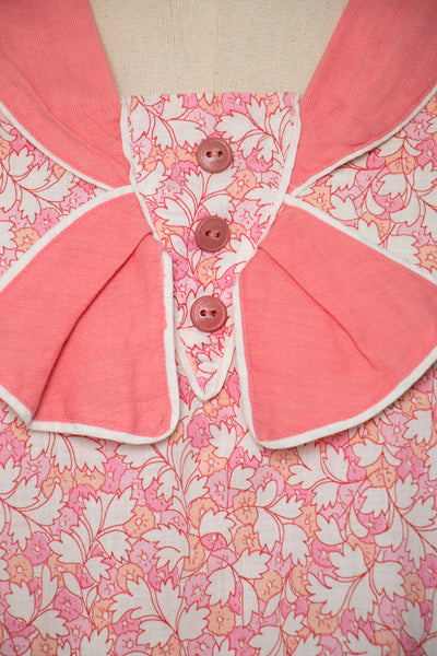 Vintage 1920's Pink Floral Long Sleeved Drop Waist Dress