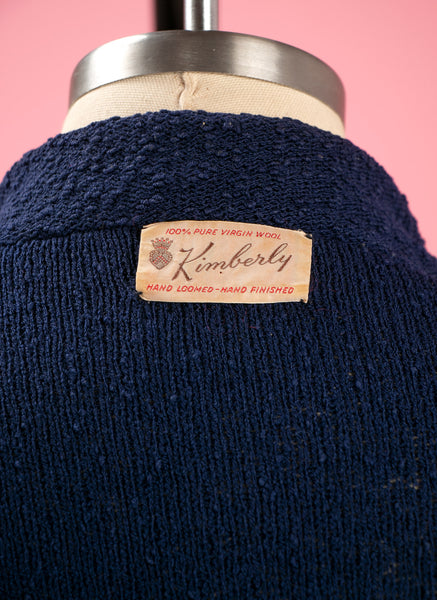 Vintage 1940's - 1950's  Navy Blue Wool Boucle Knit Set by Kimberly Knits, Knitwear