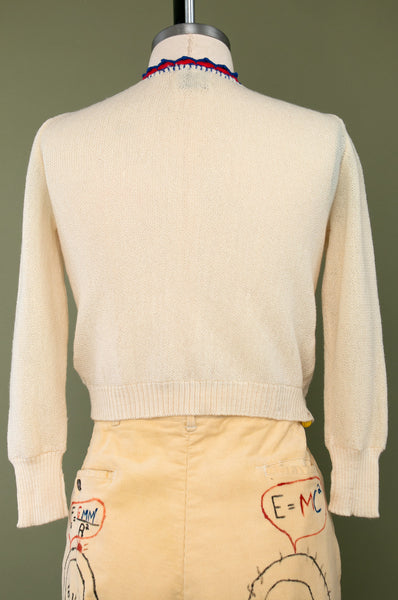 Vintage 1940's Wooden People Embroidered Sweater