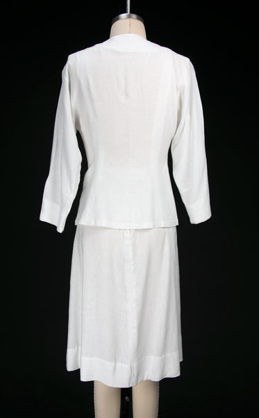 Vintage 1940's White Cotton Dress Set, Blouse & Skirt