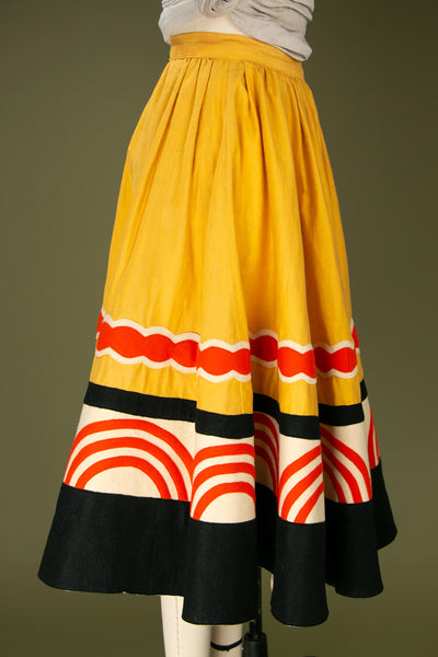 Vintage 1940's Yellow Felt Applique Circle Skirt, Women's 40's 50's
